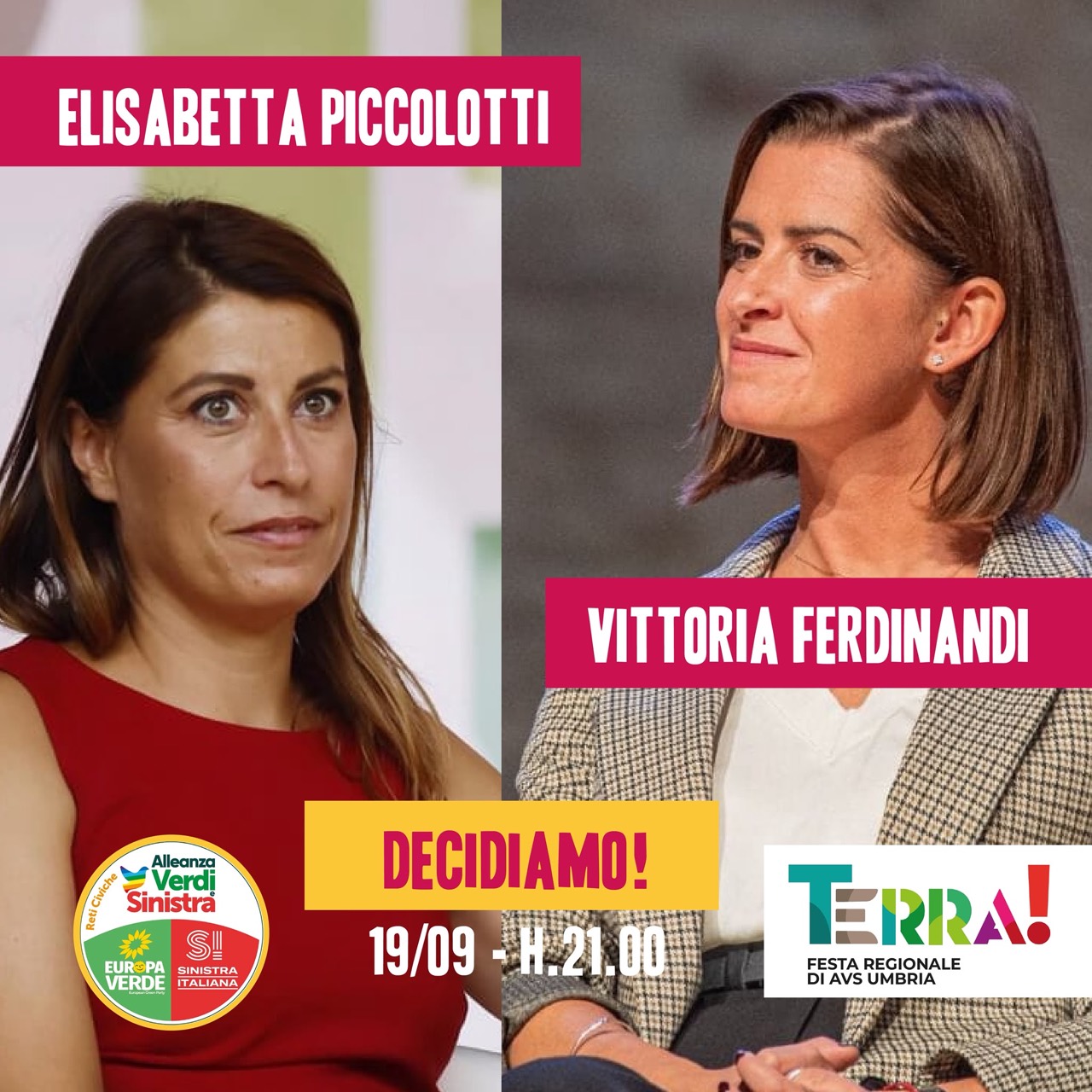 19 settembre, ore 21.00: Elisabetta Piccolotti e Vittoria Ferdinandi, Decidiamo!