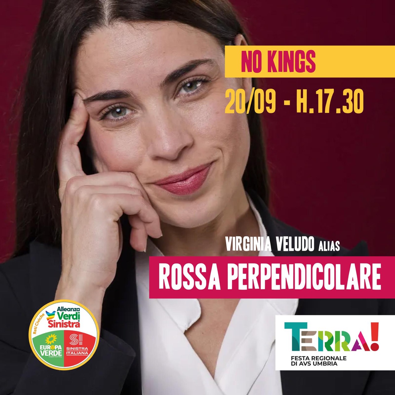 20 settembre, ore 17.30: Virginia Veludo, Rossa Perpendicolare, No Kings