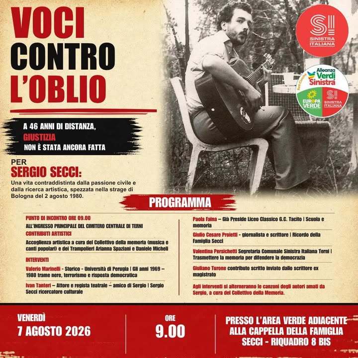 🔴🟢📢 A 46 anni dalla strage di Bologna, ricordiamo Sergio Secci: una vita segnata dalla passione civile e…